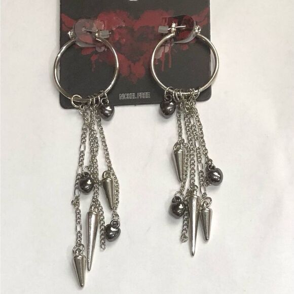 NICKEL FREE Silver Hoop Heart Multi-Chain Drop Earrings (a)48 - Picture 6 of 10